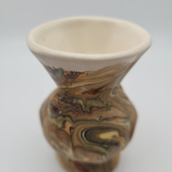 Vintage Marbled Pottery Bud Vases Set of 2 Earth Tone Swirl Small 3.5″ - Picture 9 of 15